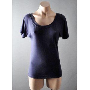 Navy Blue Round Loose Scoop Neck T-Shirt Top Tee